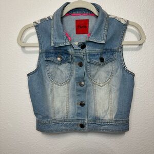 Blue Denim Vest with Lace Accent